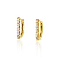 Brinco Ouro 18k Tipo Argola Palito Com Zircônias Ponto De Luz G5200