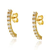 Brinco Ouro 18k Tipo Meia Argola Fio de Zircônias Incolores G5162