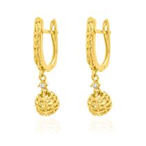 Brinco Ouro 18k Trava Com Bola Vazada Pendurada B336