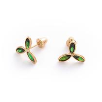 Brinco Ouro 18k Trevo de 3 Folhas De Zircônia