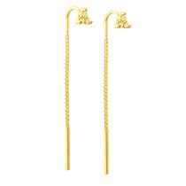 Brinco Ouro 18k Trevo De Zircônia Com Corrente Pendurada B480 Brinco Ouro 18k Trevo De Zircônia Com Corrente Pendurada B480