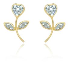 Brinco Ouro 18k Tulipa Pedras De Zircônias