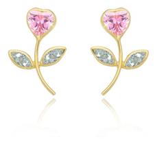 Brinco Ouro 18k Tulipa Pedras De Zircônias