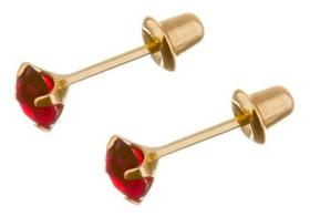 Brinco Ouro 18k Zircônia Solitário 2,50mm Pedra Vermelha 750