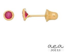 Brinco Ouro Infantil 18k Pedra 3mm Recem Nascido Bebe 2 Furo castroado