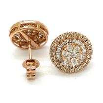 Brinco Ouro Rose 18k Cravejado Diamante Brilhante Natural Pizza 1.1cm -11mm