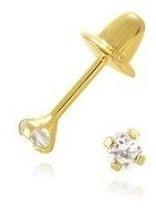 Brinco Ouro18k 3mm Infantil 2o Furo Bebê Recém Nascido