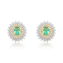Brinco oval cravejado com pedra verde