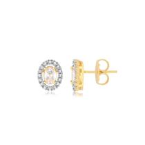 Brinco Oval Cristal Com Borda Cravejada Folheado A Ouro