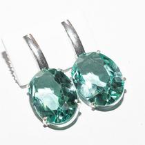 Brinco Oval Facetado Pedra Obsidiana Verde Garra Prata 950