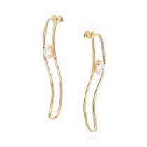 Brinco oval ondulado folheado a ouro BRANCO 527233 Rommanel Brinco oval ondulado folheado a ouro BRANCO 527233 Rommanel