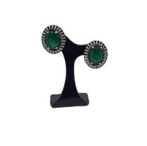 Brinco oval verde de prata turca