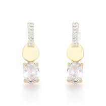 Brinco Palito com Pingente Zircônio Oval Banhado a ouro 18k