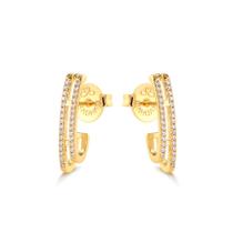 Brinco Palito Filetes Cravejados Folheado A Ouro