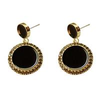 Brinco Par Dourado Brilhante Pedra Preta S2812