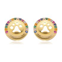 Brinco Pata de Cachorro Redondo Pequeno Banhado a Ouro 18k