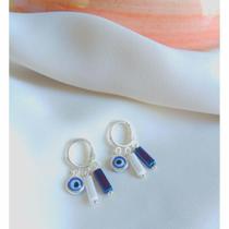 Brinco Paulinha cristal de murano e olho grego prata