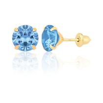 Brinco Pedra 6mm Ouro 18k 750 Solitário Adulto 2º Furo Par Azul