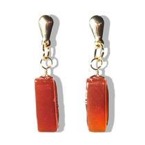 Brinco Pedra Ágata Cornalina Retângulo Ranhurado Dourado - 5 Unidades