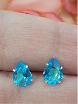 Brinco Pedra Azul Gota Zirconia Prata Legítima 925