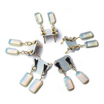 Brinco Pedra da Lua Retângulo Ranhurado Dourado - Joia Atacado