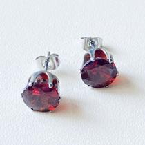 Brinco Pedra Redonda Vermelha Aço Inox