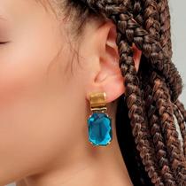 Brinco Pedra Retangular Chic Banhado á Ouro 18k