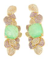 Brinco Pedra Verde Folhas Cravejadas Brinco Pedra Verde Folhas Cravejadas