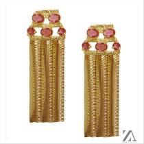 Brinco Pedra Vermelha Com Franja