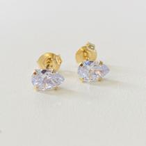 Brinco Pedra Zirconia de Gota Folheado