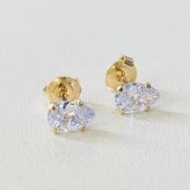 Brinco Pedra Zirconia de Gota Folheado