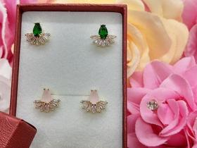 Brinco Pedra Zirconia Pequeno Zirconia Festa Rosa Verde Brinco Pedra Zirconia Pequeno Zirconia Festa Rosa Verde