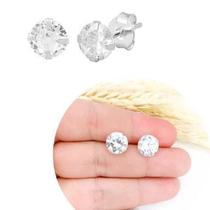 Brinco Pedra Zircônia Redonda Masculino Feminino Prata 925 10 MM