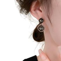 Brinco Pedras Luxo Festa Feminino Diamante Preto Strass