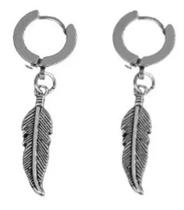 Brinco pena argola par aço feminino masculino moda