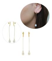 Brinco Pendente Fio Pérola Natural Luxuoso Ouro 18k J25454