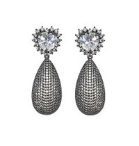 Brinco Pêndulo com Base de Coração em Cristal Banhado a Ródio Negro - 4,5 cm