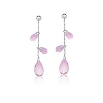 Brinco Pêndulo com Cabochões em Gota Rosa Banhado a Ródio - 5,6 cm Brinco Pêndulo com Cabochões em Gota Rosa Banhado a Ródio - 5,6 cm