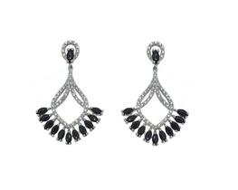 Brinco Pêndulo com Cravação Negra e Banhado a Ródio Branco - 4,1 cm x 2,6 cm