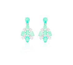 Brinco Pêndulo com Gotas de Esmeralda Colombiana Fusion Banhado a Ródio Branco