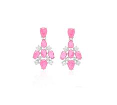 Brinco Pêndulo com Gotas de Turmalina Rosa Fusion Banhado a Ródio Branco - 2,8 cm Brinco Pêndulo com Gotas de Turmalina Rosa Fusion Banhado a Ródio Branco - 2,8 cm