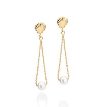 Brinco Pêndulo Concha e Pérola Banhado Ouro Rommanel 527520 Cor:Dourado