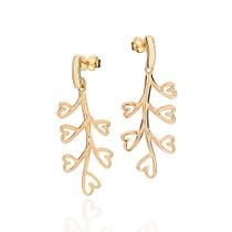 Brinco Pêndulo Corações Vazados Banhado Ouro Rommanel 527487 Brinco Pêndulo Corações Vazados Banhado Ouro Rommanel 527487