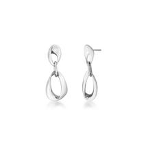 Brinco pêndulo em elos ovais torcido banhado a ródio branco - joia de moda
