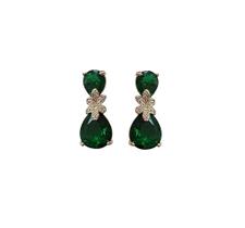 Brinco pêndulo gota dupla esmeralda banhado a ouro 2,3cm x 1cm