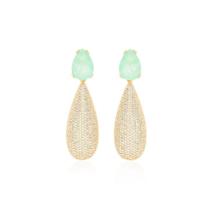 Brinco Pêndulo Gota Microcravejada com Base Esmeralda Colombiana Fusion Banhado a Ouro - 5,2 cm