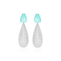 Brinco Pêndulo Gota Microcravejada com Base Turmalina Fusion Banhado a Ródio