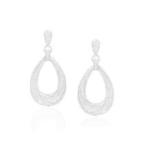 Brinco Pêndulo Gota Vazado com Cravação Lateral Banhado a Ródio Branco - Semijoias