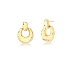 Brinco Pêndulo Orgânico Liso Trabalhado Banhado a Ouro - 3,1 cm X 2,1 cm