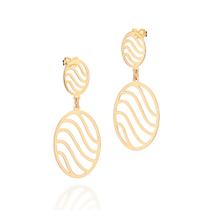 Brinco Pêndulo Oval Com Ondas Banhado a Ouro Rommanel 527562 Cor:Dourado